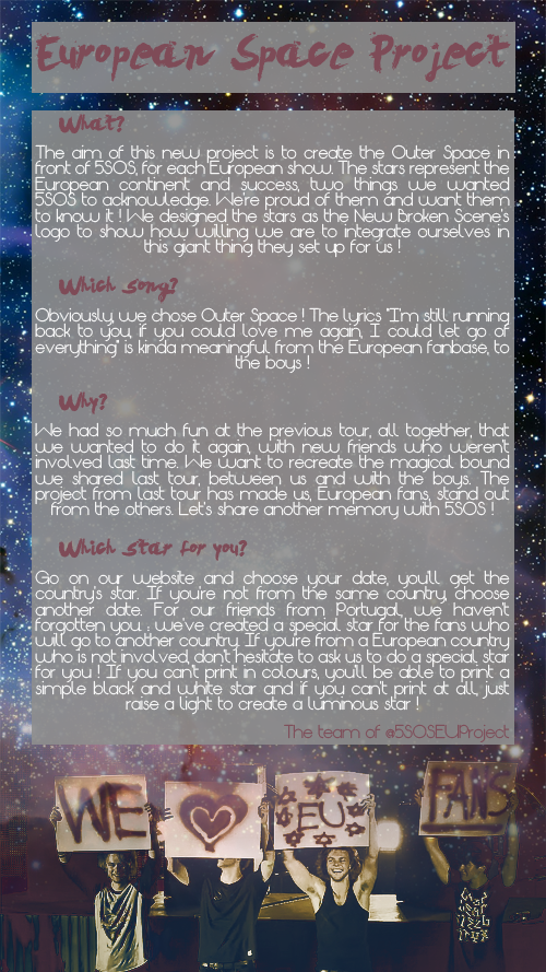 5SOSEUProject's tweet photo. ✨ We are very very happy to release..
THE EUROPEAN SPACE PROJECT! ✨ #5SOSEUProject2 https://t.co/CKLIWYSXuf