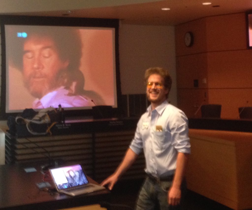 WhereCampPDX's tweet photo. The joy of mapping with Bob Ross! (And QGis, Mapbox Studio, React JS, and...) #WhereCampPDX https://t.co/zdVCfWItfa