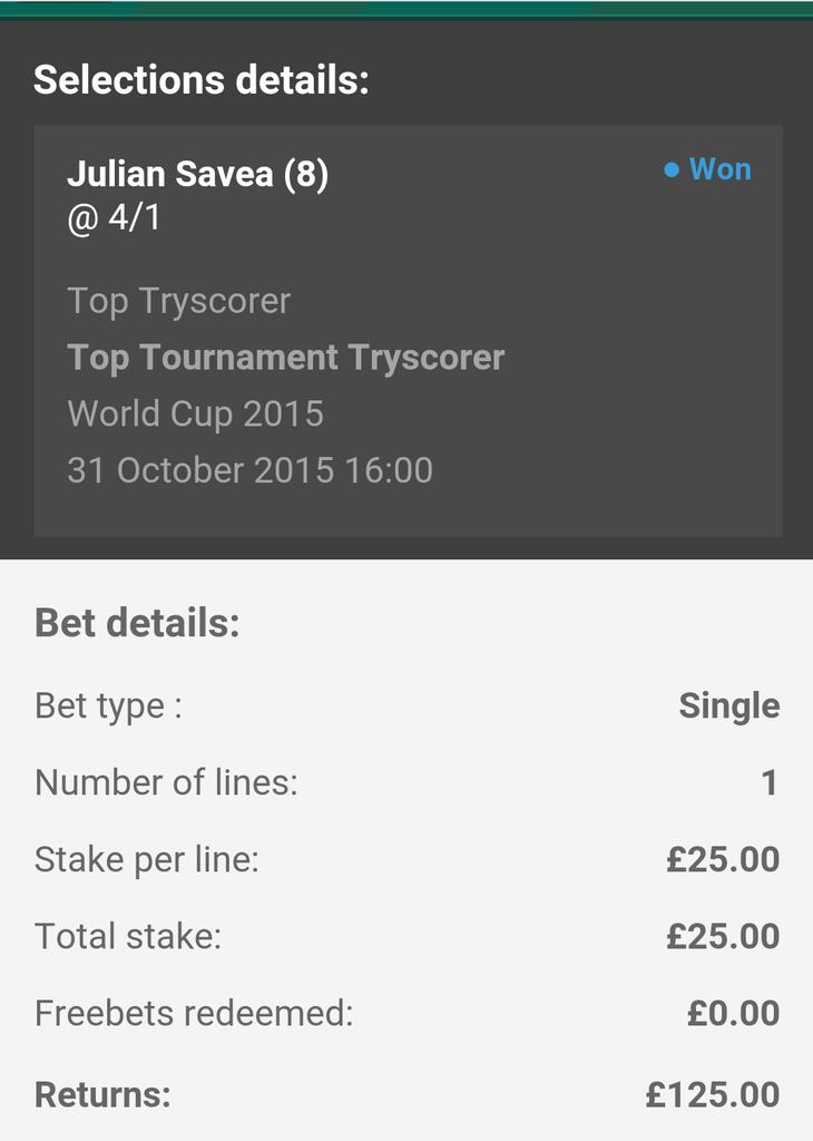 Nice winner on the Rugby! Savea smashed it! 1,300 profit this month! @lucas1official <a href="/Boss_Tips1/">Boss B Football Tips</a> <a href="/jimmypadwick/">Jimmy Padwick</a>