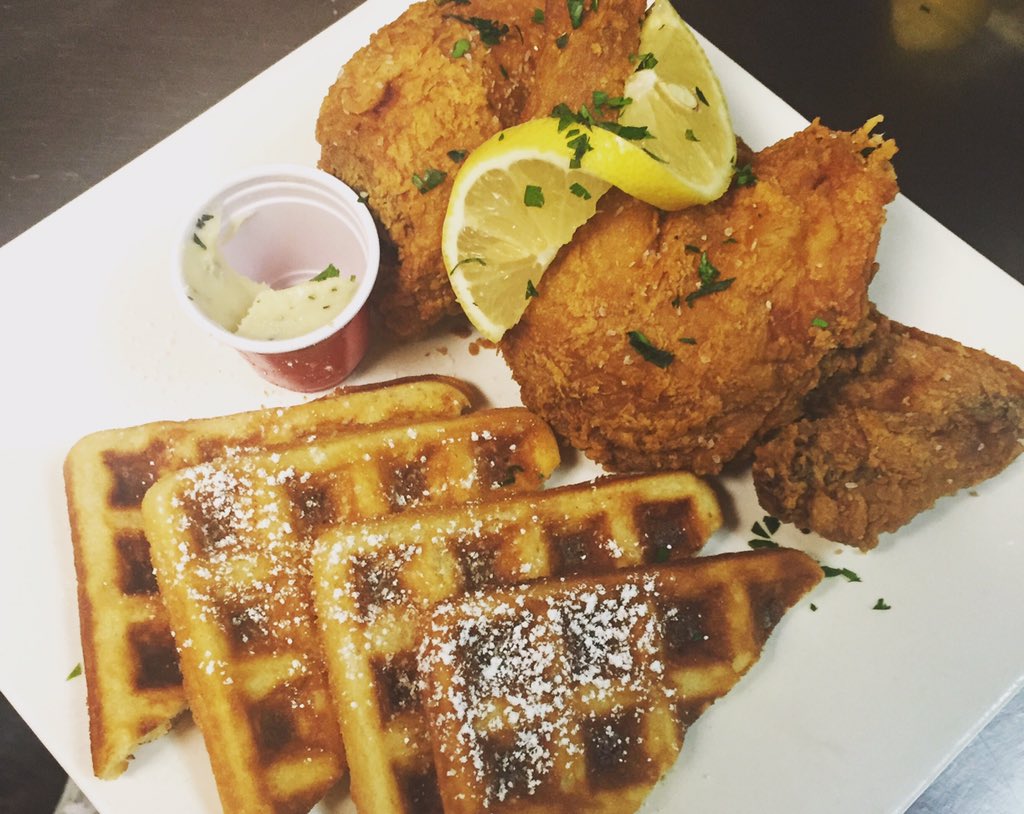 Check out our new Chicken and Waffles. Comes with honey, sage,butter. It's to die for.