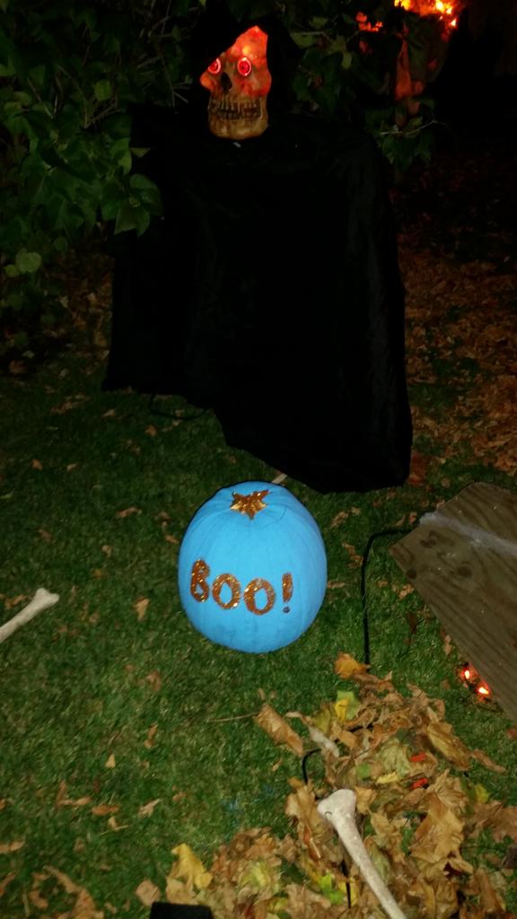 myklp's tweet photo. Emily did a great job on our teal pumpkin.  What a great idea! https://t.co/47nmr2Pav1