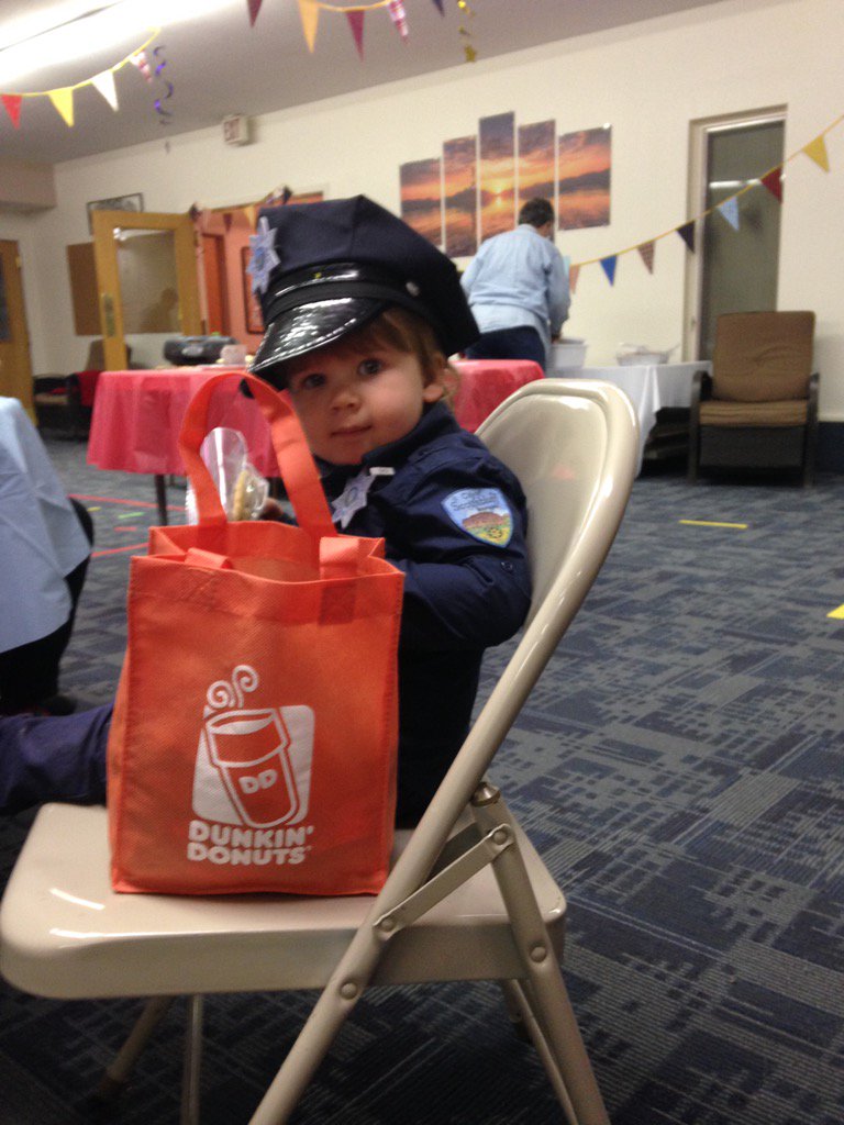 bchowton's tweet photo. This little policeman had A great Halloween. Thanks James @DunkinDonuts the bag was a hit. #dunkindonutsrules https://t.co/rJhzpNWaPh