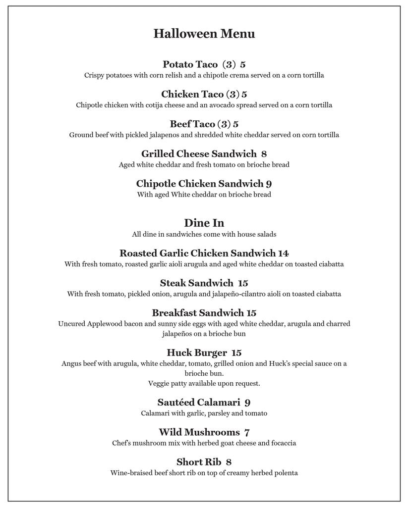 hucksplaceweho's tweet image. Our #WeHoHalloween #halloweenmenu is waiting for you! Grab some while enjoying the parade! #eatweho #takeout #food