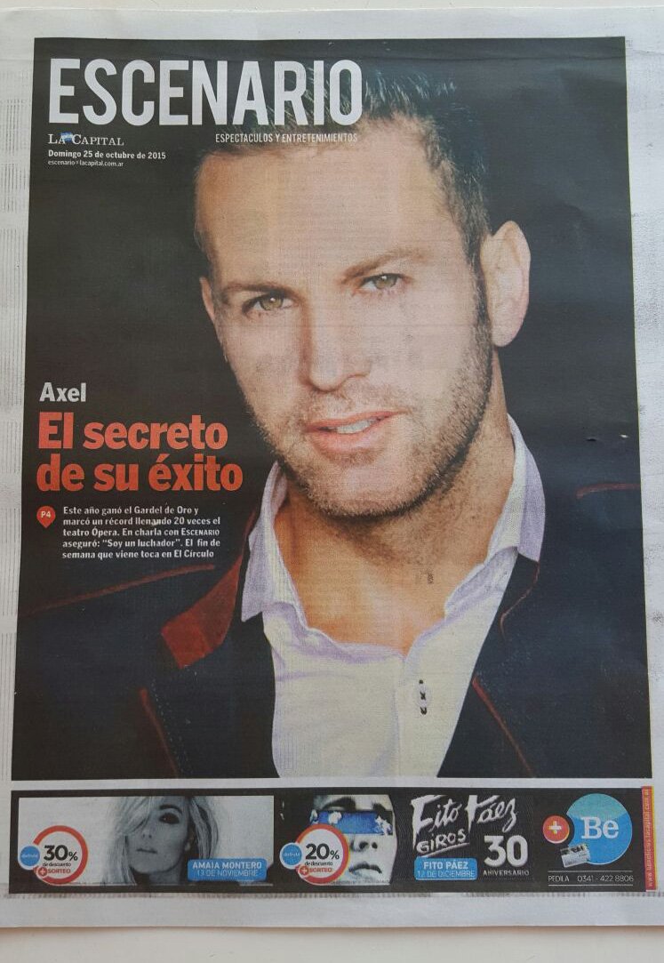 Hoy y mañana AXEL toca en #rosario y por 1a vez en El Círculo.
Eso es una excelente noticia que los diarios reflejan