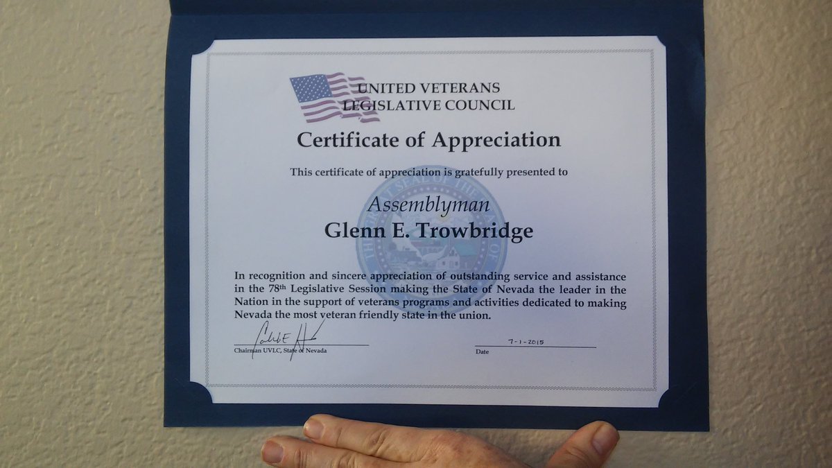 Trowbridge4NV's tweet photo. Thanks to the Veteran's Legislative Council for recognizing my work assisting Nevada Veterans. https://t.co/o1pSAXbiIQ
