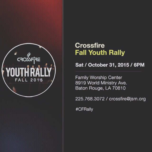CrossfireBR's tweet photo. In the less than 30 minutes the Fall Youth Rally kicks off! Don't miss it if you're in the #BatonRouge area #CFRally https://t.co/PwGepaR5nR