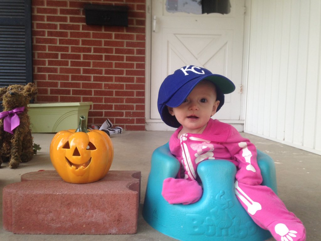 KariLathrop's tweet photo. This @Royals fan's 1st Halloween. Hoping she's "treated" to a win!  #Halloween #TakeTheCrown #ForeverRoyal https://t.co/NplPiGgjFT