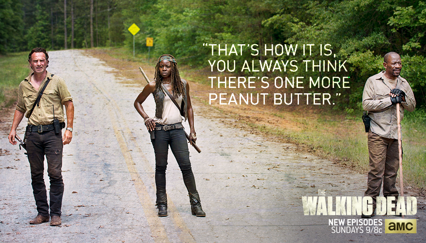 WalkingDead_AMC's tweet photo. Don’t take the last protein bar… or else. #TWD #HappyHalloween https://t.co/uyOCP6mbJE