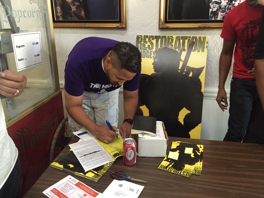 TurningPointCCC's tweet photo. Pastor @fredpricejr signing copies of #Restoration. #TpAvengerSaturday https://t.co/Jh7UJB2xD4