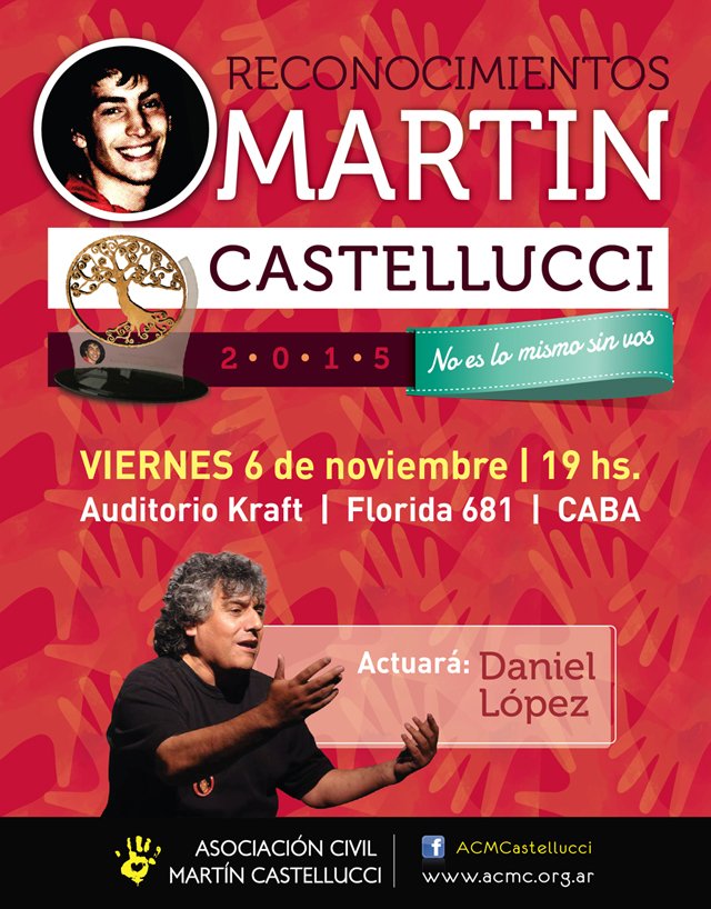 OCastellucci's tweet photo. ENTREGA DE LOS RECONOCIMIENTOS MARTÍN CASTELLUCCI 2015. Viernes 6/11, 19 horas, Auditorio Kraft, Florida 681, CABA. https://t.co/bdIQwMdN3g