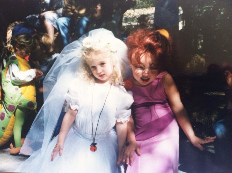 Frances_Fisher's tweet photo. #CarsonMeyer as the bride. @Francesca_E as Meg. She did her own makeup as she always did. #HappyHalloween🎃 https://t.co/hsGI9cY5A8