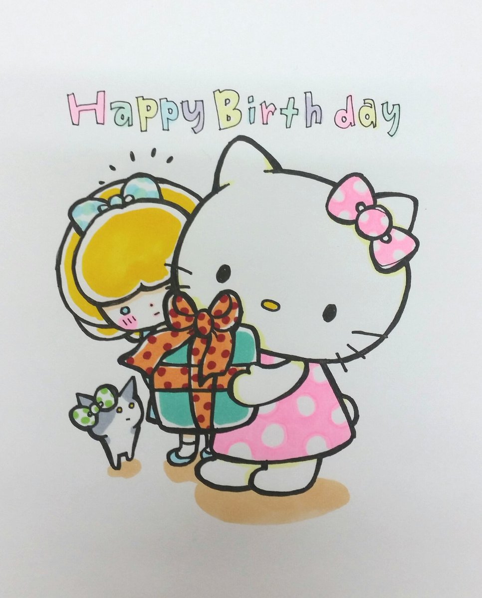 ちゃだるみオンラインイラストレッスン 今日11月1日は キティちゃんの誕生日 キティちゃん バランス難しい コピック マルチライナーで描きました 今日もハンズ京都店で コピックでカードにおえかき ワークショップします コピック キティちゃん