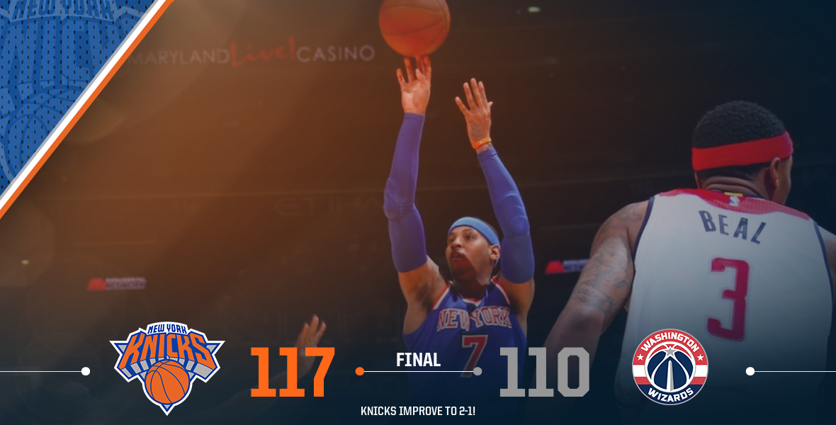 nyknicks's tweet photo. That’s a big road win! @carmeloanthony scored 37 in the victory. #NYKvsWAS https://t.co/cs6EEWlpC8