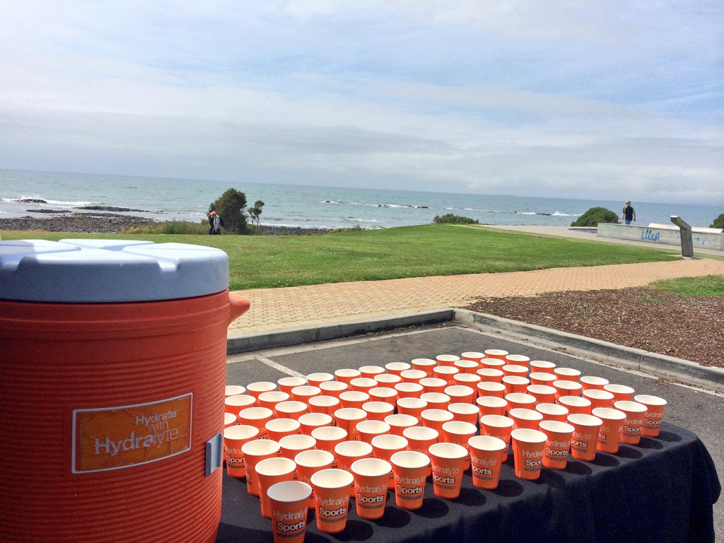 bicycle_network's tweet photo. .@HydralyteSports ready and waiting for #Peaks15 riders at the finish line on the Devonport foreshore https://t.co/MmL9arJe7x