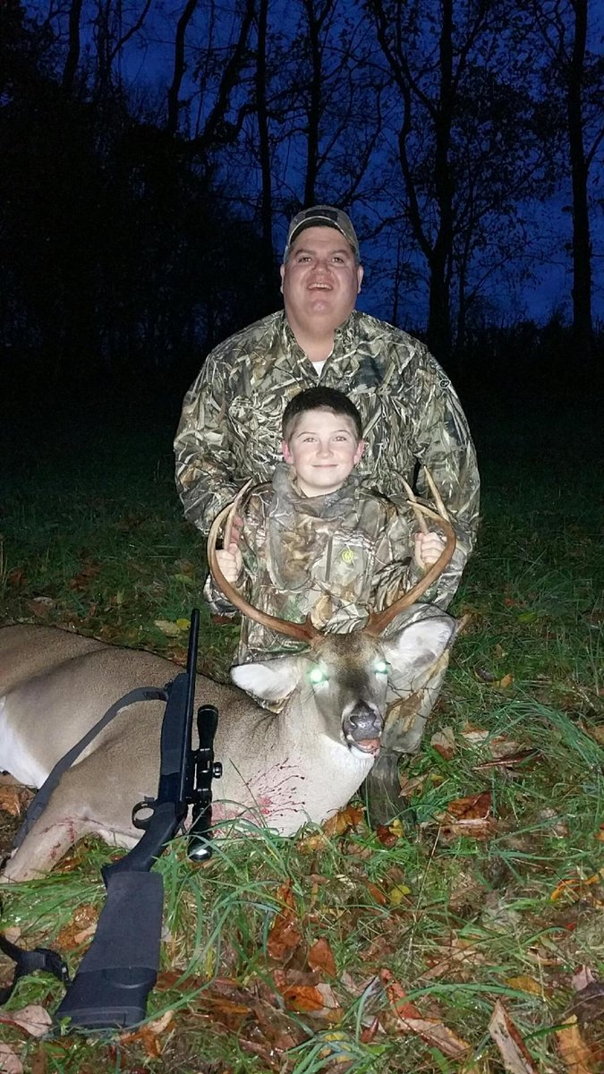 TimHumerick's tweet image. My boy with his deer, great shot buddy!
