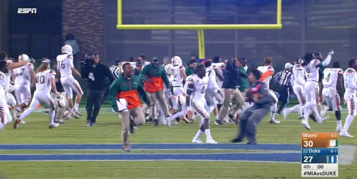ESPNCFB's tweet photo. IT'S LEGAL!!! MIAMI WINS.. 

UNBELIEVABLE. https://t.co/Ui3MwCngmM