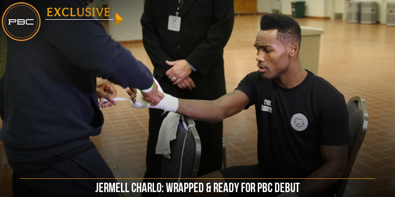 premierboxing's tweet photo. While #HarrisonMcCalla transpires in the ring, @TwinCharlo prepares backstage for his PBC debut. #PBConNBCSN https://t.co/yMl4kNkV1w