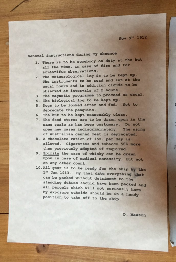 LewisPugh's tweet photo. Douglas Mawson gave these instructions before his fateful expedition in 1912. Only he returned alive. Love No 5! https://t.co/uKyxdIPg2z