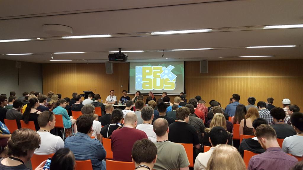 silvervest's tweet photo. Here's @gritfish kicking ass, taking names and moderating a panel at PAX Aus! https://t.co/RNp5aB7mQw