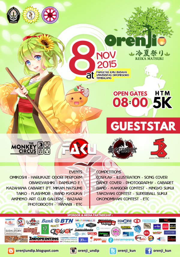 8 November | <a href="/Orenji_kun/">ORENJI</a> | The Biggest Japanese Event in UNDIP #Semarang | HTM 5K | @ FIB UNDIP Tembalang #eventSMG