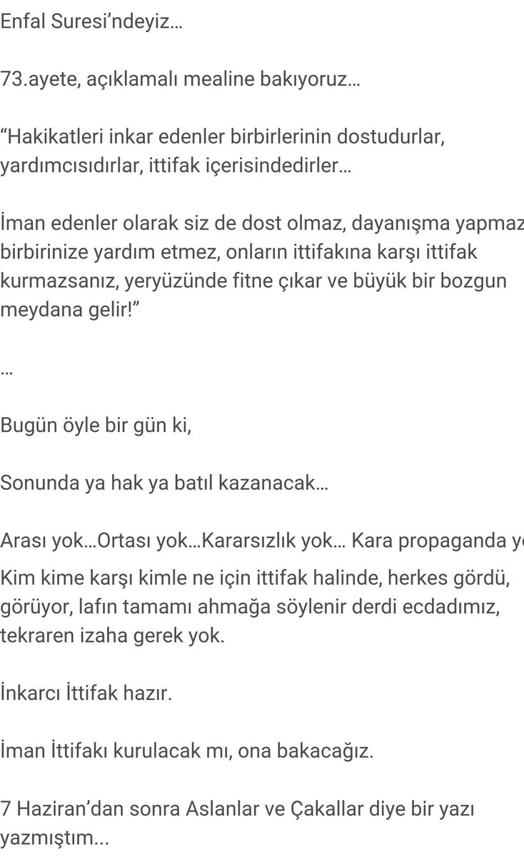 fatihtezcan's tweet photo. "İnkarcıların ittifakına karşı yardımlaşmazsanız, yeryüzünde büyük fitne fesat çıkar!" RT https://t.co/uLsf5zHARC https://t.co/s8RQq2mUPZ