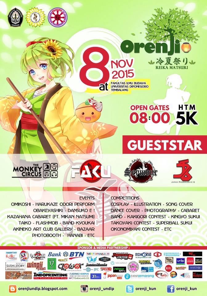JapaneseStation's tweet photo. Buat yang di Semarang bsk jgn lupa datang ke ORENJI 2015 ya! di Fakultas Ilmu Budaya UNDIP. info @Orenji_kun https://t.co/G1nAYVD009