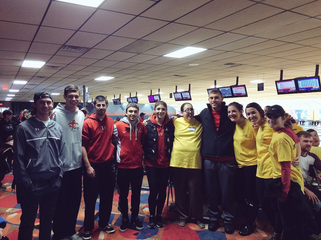 PSUSOCCER's tweet photo. Members of SAAC from each sports team around the campus giving a helping hand at the Special Olympics bowling event! https://t.co/dmTLtx3NV0