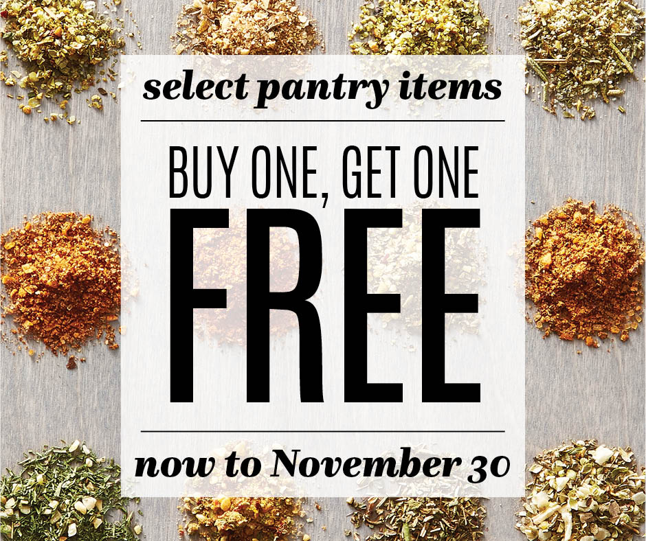pamperedchef's tweet photo. Best-tasting sale of the season! Buy 1, get 1 FREE select pantry items. It’s on! Shop now: https://t.co/JzAVu7RIUK https://t.co/FXYFjXONaQ
