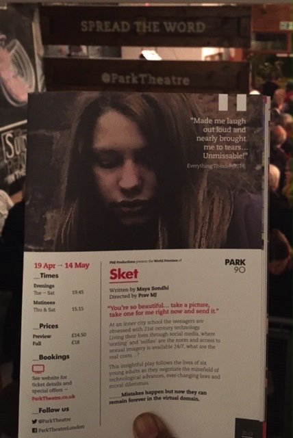 LSpace10's tweet photo. @pmj2014 @ParkTheatre last night! 2016 brochure with Sket, debut play of @MayaSondhi. Book your tickets for April! https://t.co/xRoetFAccc