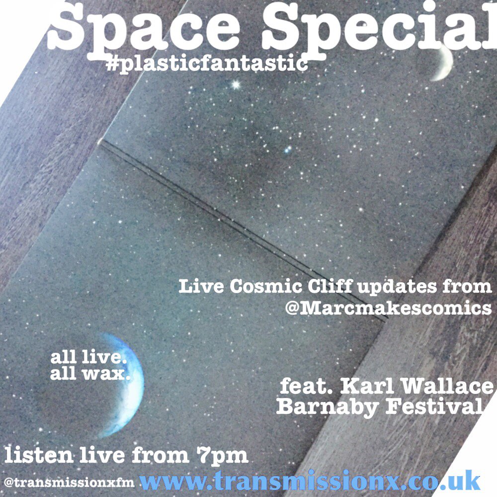 russellhope's tweet photo. @TransmissionXfm #PlasticFantastic #space with @BarnabyFestival Karl + live #cosmiccliff updates @MARCmakescomics https://t.co/v5tSYrACGG