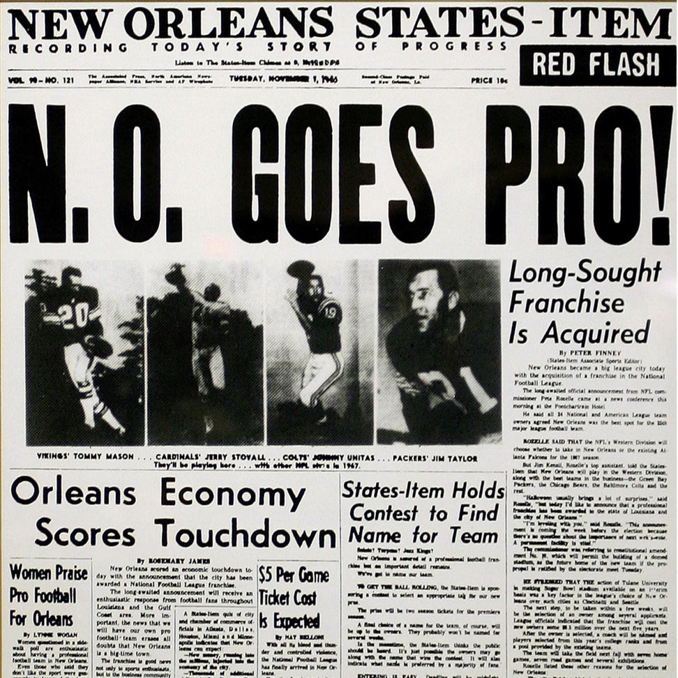 NOLAnews's tweet photo. Happy birthday New Orleans Saints. Born 11/1/1966 https://t.co/Ch9eTFAzgk