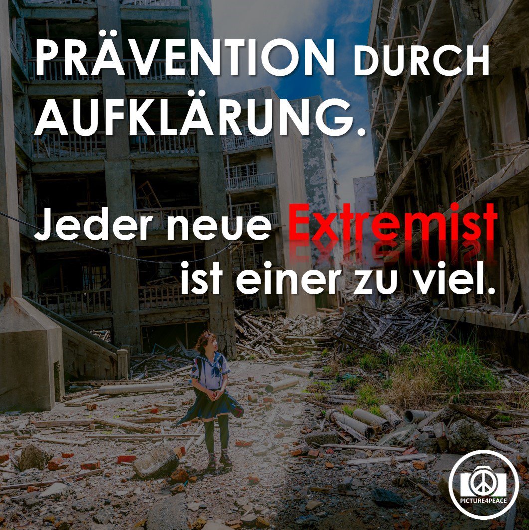 Picture4Peace's tweet photo. PRÄVENTION DURCH AUFKLÄRUNG. Jeder neue Extremist ist einer zu viel.
#picture4peace #challengeextremism https://t.co/RzYALjWlgZ