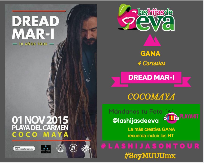 LashijasdeEva's tweet photo. 💥Quienes serán Los afortunados ganadores? 💀🕯 #LasHijasOnTour #DreadMarI @CocoMayaPlaya ❤️💛💚 https://t.co/fMtwgEqWtw