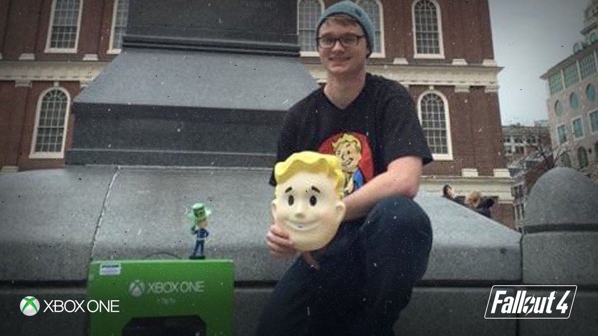 bethesda's tweet photo. Congrats to Spencer who won today's #Xbox PipBox in Boston. Watch for how to win next #VaultBoyTour #Fallout4Boston https://t.co/lW0RV2RKEn