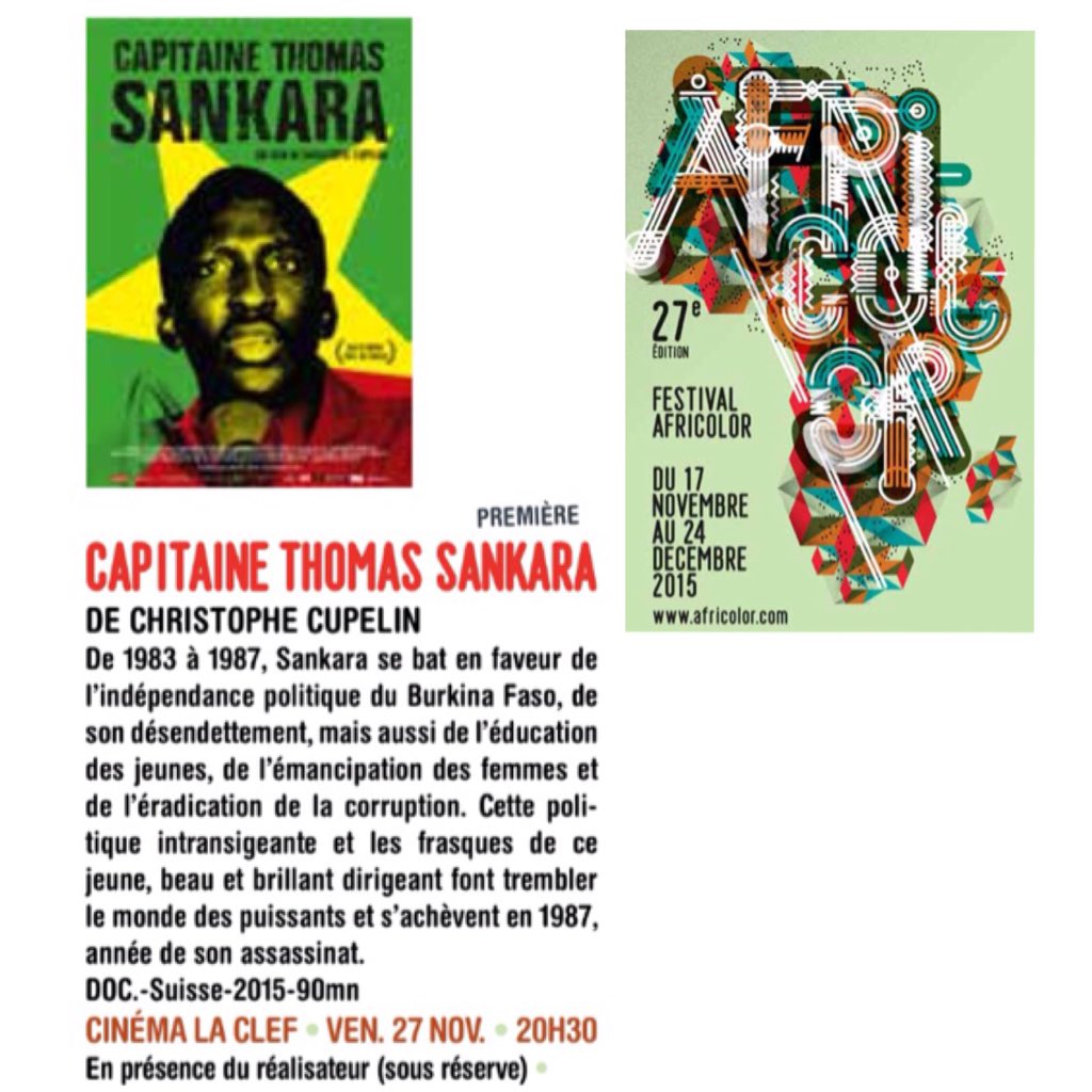 BlacknoteAgenda's tweet photo. Ven27nov

https://t.co/vkzK4iIxkn
Projection du docu 
Capitaine Thomas Sankara au @CinemaLaClef

#BNnovembre2015 https://t.co/3ULGsQN6OH