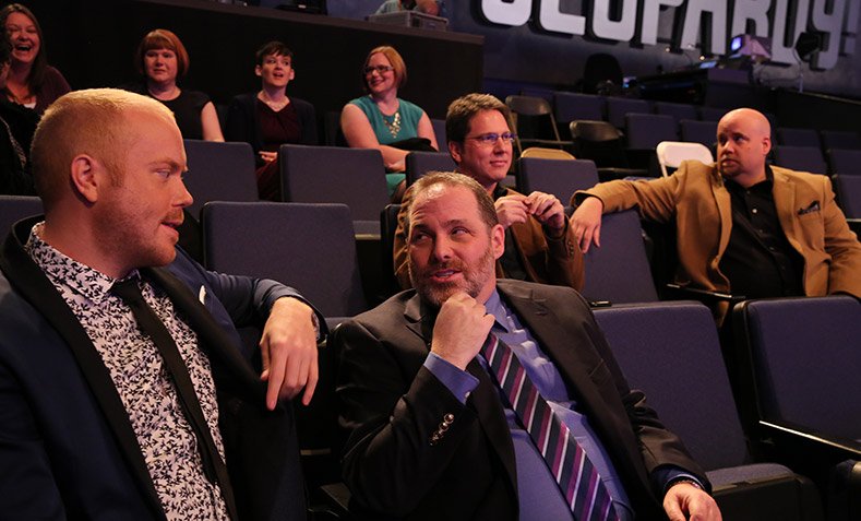 VaughnWinchell's tweet photo. Wish I could remember what (or whom?) @jelliotyates & I were REALLY talking about at taping of @Jeopardy #2015ToC. https://t.co/cIJI36GqkD