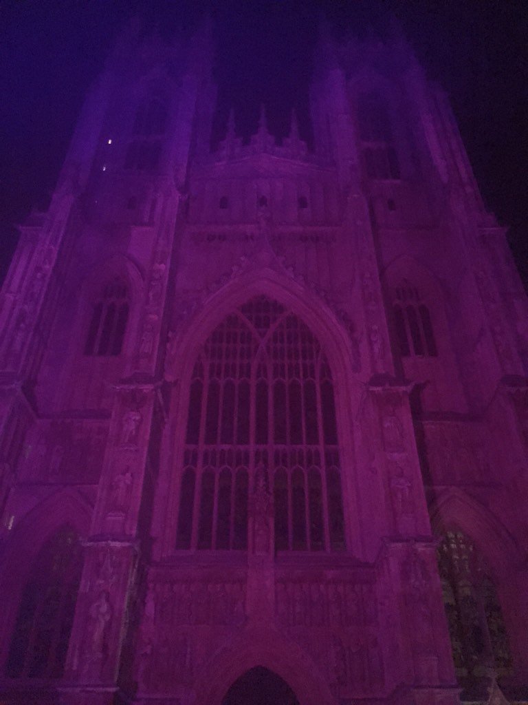 looknorthBBC's tweet photo. Beverley Minster's turned purple as part of Pancreatic Cancer awareness month. @OfficialPCA https://t.co/3rcJk2ZOOe