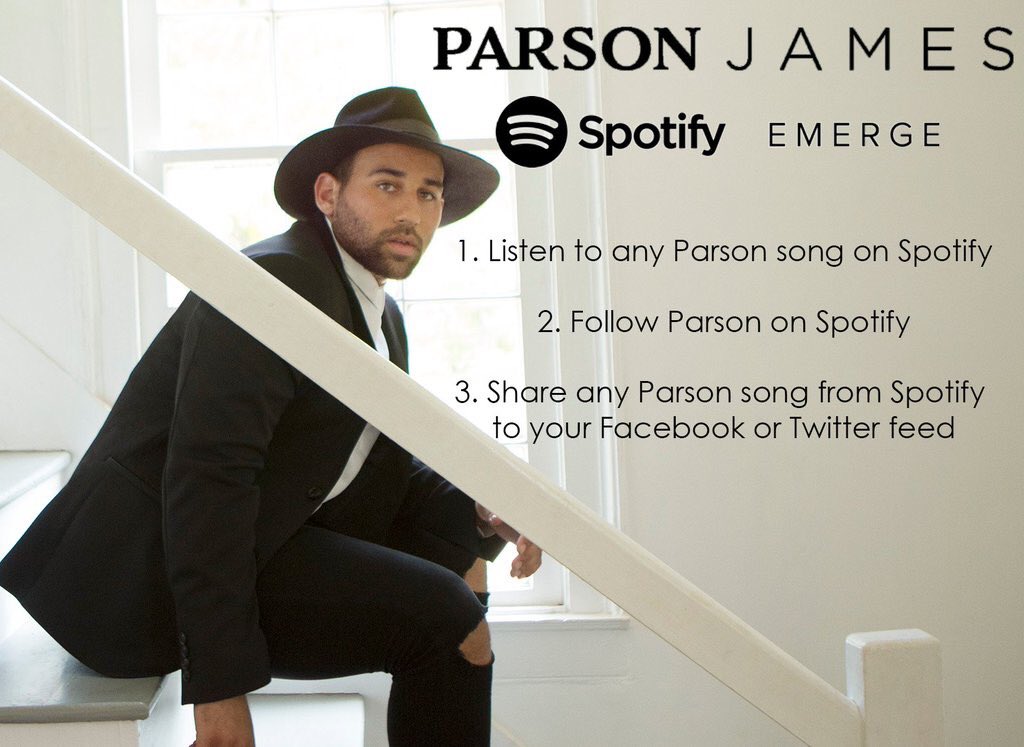 ParsonJames's tweet photo. Don't forget to share and listen to help me move ahead in #spotifyemerge program! @Spotify https://t.co/K7rOzHQoJi