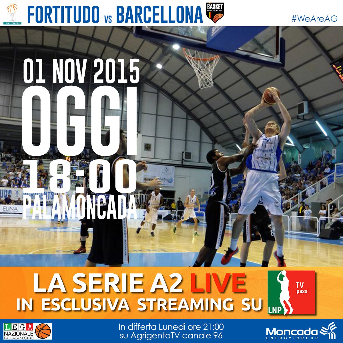 FortitudoAG's tweet photo. Spettacolo al #PalaMoncada! Saccaggi, @SE__43 &amp; @KMeezy1 confezionano un 7-0 ed 20-9! #WeAreAG #SerieA2 @LNPSOCIAL https://t.co/Armn0P4LWA