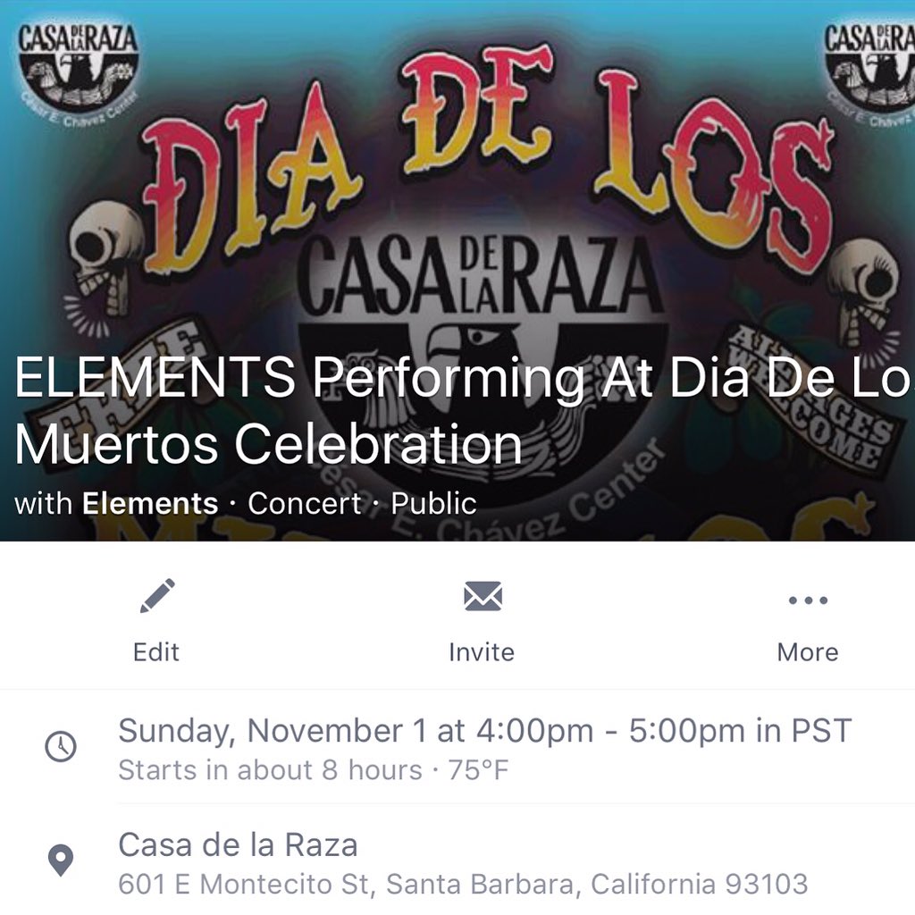 elementstheband's tweet photo. TODAY ELEMENTS Is Performing At Dia De Los Muertos Celebration From 4:00pm -5:00 pm At The Historic Casa De La Raza https://t.co/aWCkEVtMkz