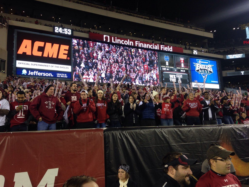 JClarkNBCS's tweet photo. Temple-Notre Dame MOST watched college fball game this wkend in nation, most watched ever in Philly on ABC. #WeTheT https://t.co/obljvNj2YS