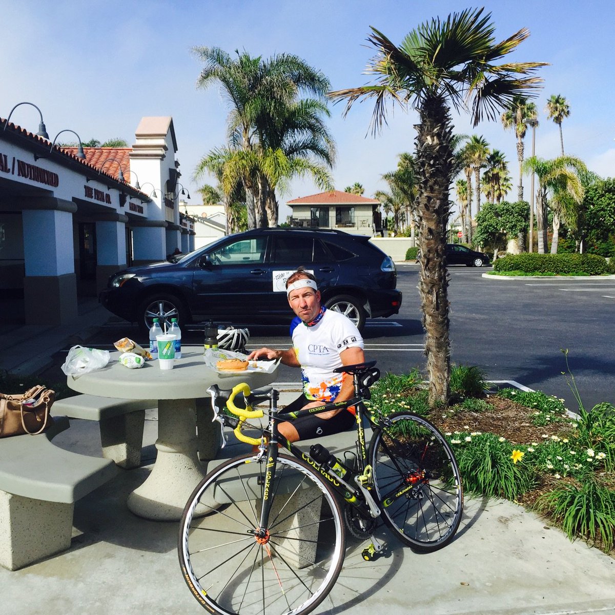 Ride for Research lunch break in Channel Islands. Keep that strength up! Let's go Chris! #R4R #PTresearch