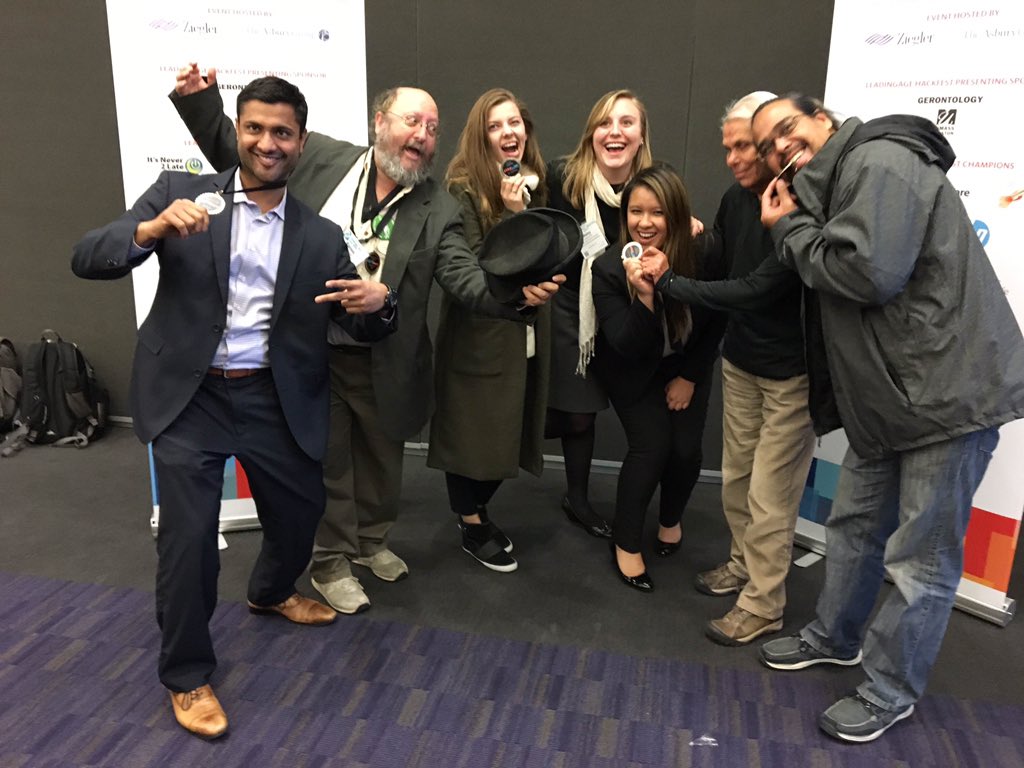arpitgupta's tweet photo. Runner ups at the #LeadingAge15 #agehack celebrating the win. https://t.co/mCJ6mL0x7S