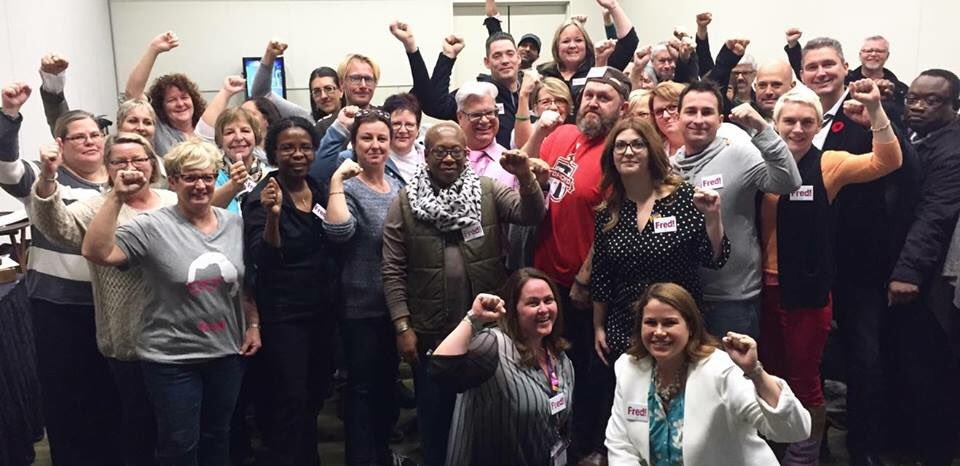 TiffanyBalducci's tweet photo. We have a huge group of volunteers ready to mobilize and help the #FredHahnCUPE campaign at #CUPE2015 #fred4scfp https://t.co/XvHgHaN80C