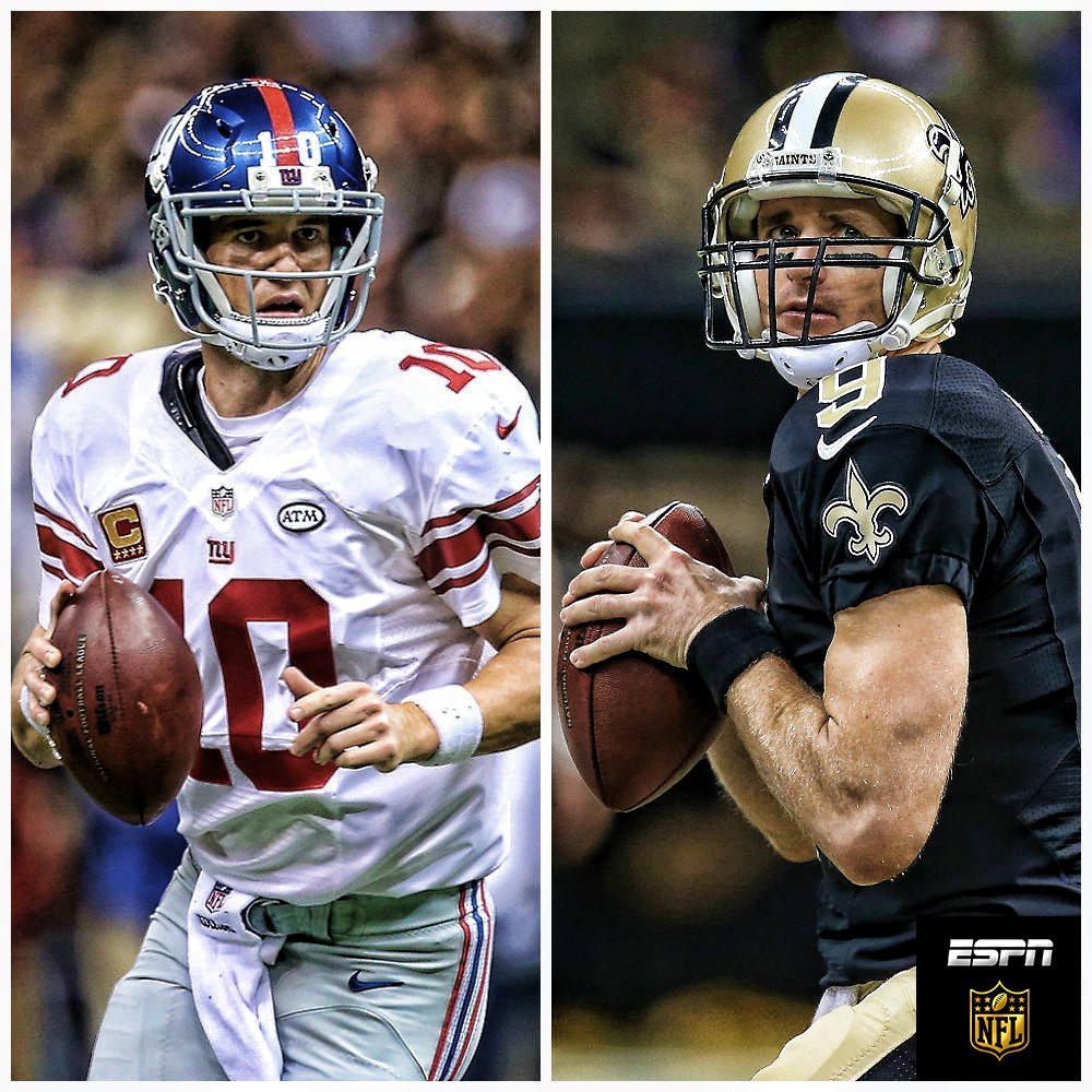 ESPNNFL's tweet image. Eli Manning 30/41, 350 yards, 6 TD

Drew Brees 40/50, 511 yards, 7 TD

INCREDIBLE GAME!