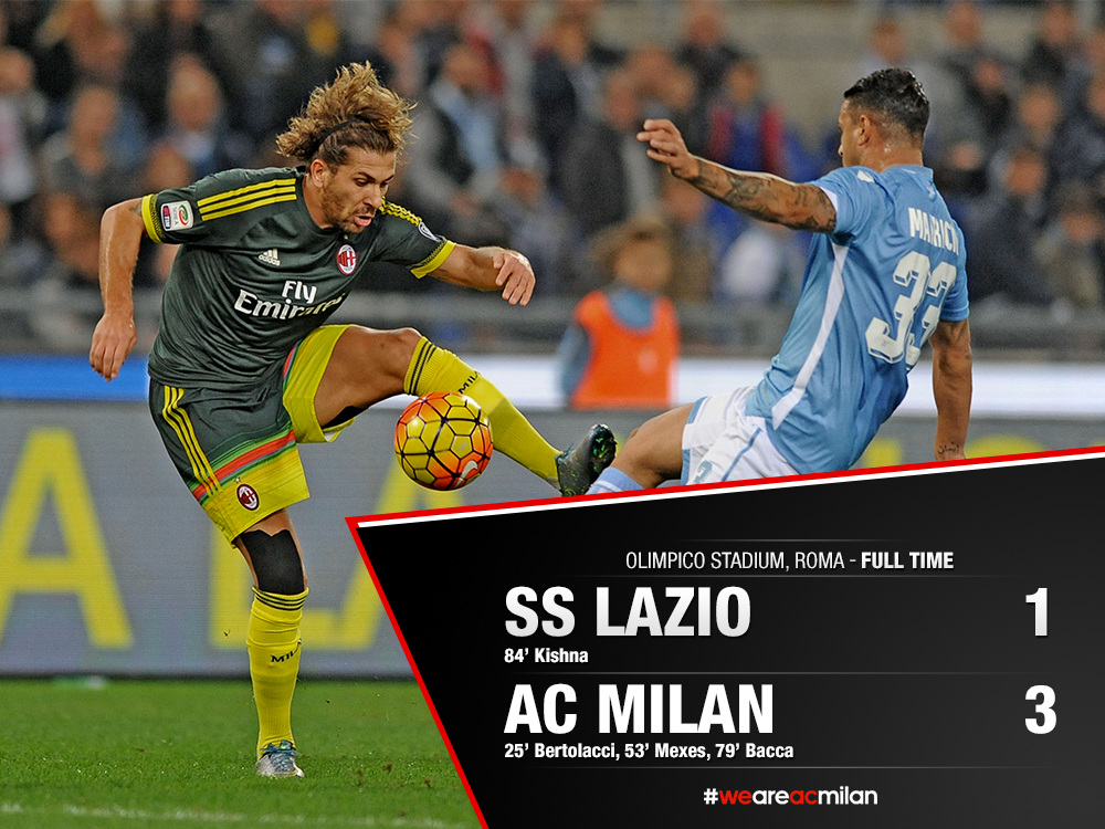 acmilan's tweet image. Full time: #LazioMilan 1-3, goals by @BertolacciTweet, Mexes and @carlos7bacca!

#weareacmilan