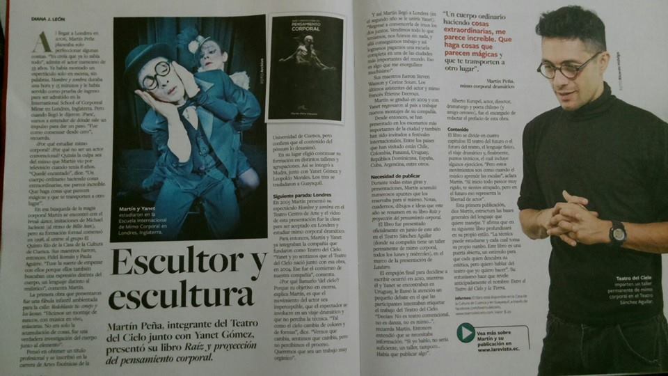 teatrodelcielo's tweet photo. Reportaje en @larevista_ec a #MartínPeña por el libro #RaízyProyeccióndelPensamientoCorporal #TeatrodelCielo https://t.co/oFTdKWHyB8