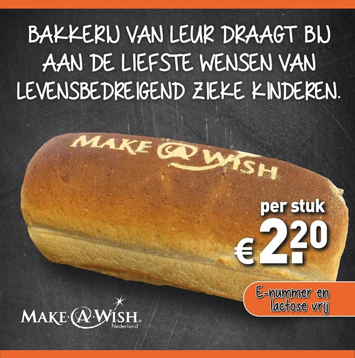 MakeAWishLmb's tweet photo. @BakkerijvanLeur uit Veghel verkoopt Make-A-Wish brood. €0,20 per brood naar @makeawishnl https://t.co/2Eh4fTiQFp https://t.co/ntH5iJR6gn