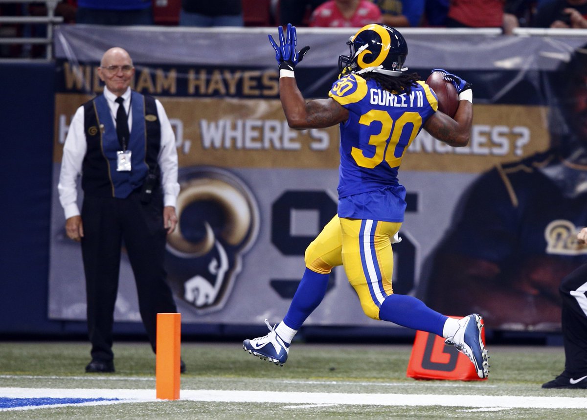 SportsCenter's tweet photo. History for Todd Gurley! He has rushed for 566 yds in his 1st 4 starts, the most by any player since the merger. https://t.co/W6Lu6N0QLP