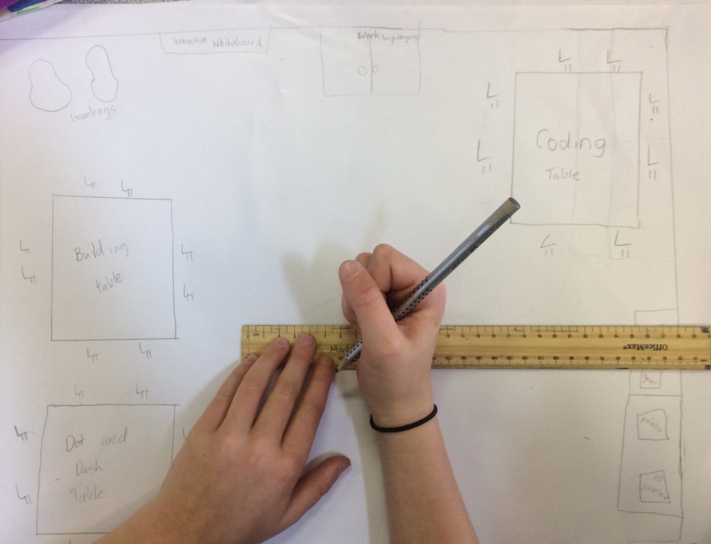 int_teacher's tweet photo. #MakerSpace early design in the hands of the ones who will be using it. @Makerspaces_com @edumazing https://t.co/mEf2VuTk0m
